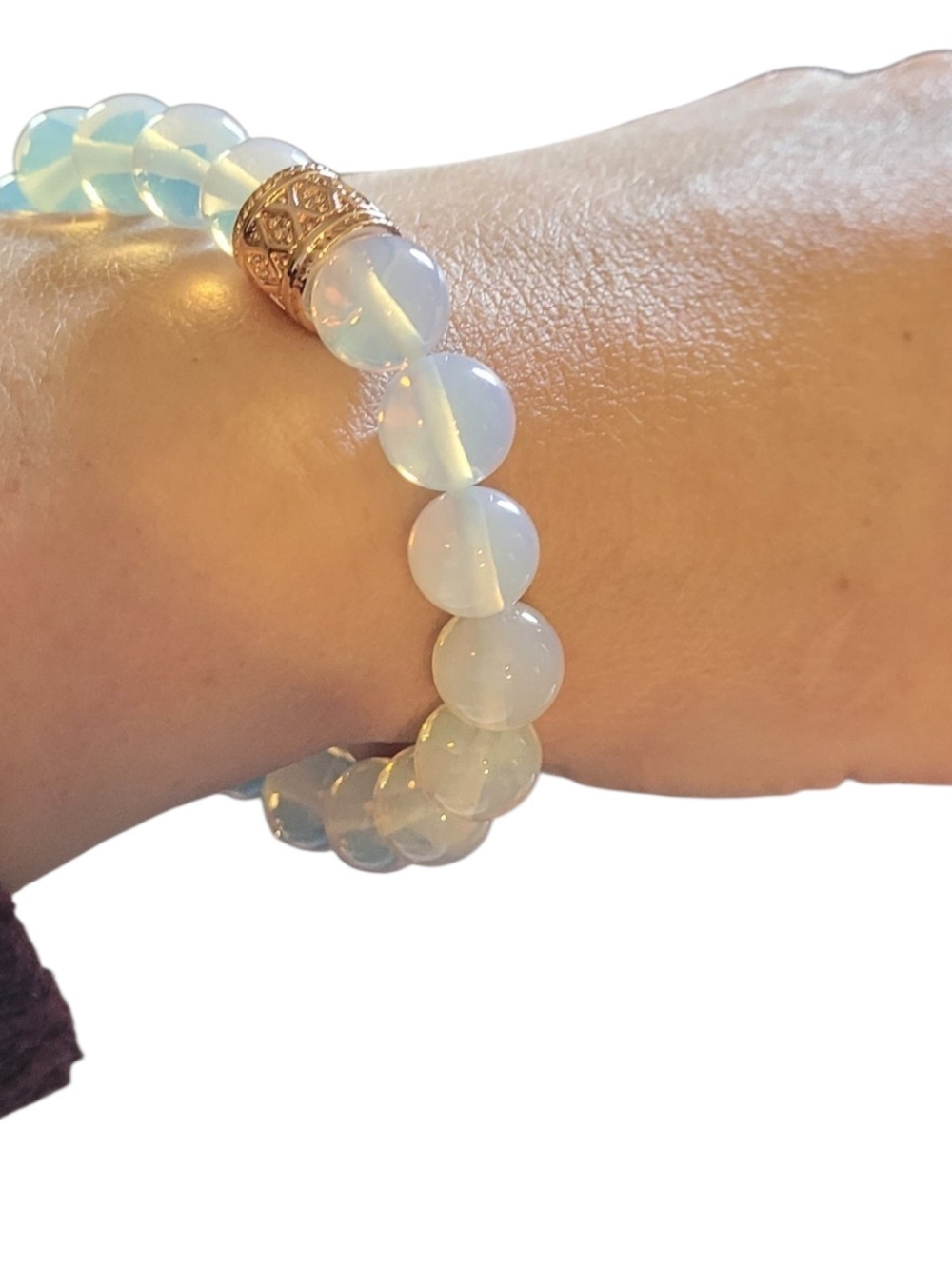 Gemuine Moonstone Bead Stretch Bracelet with Gold Accent